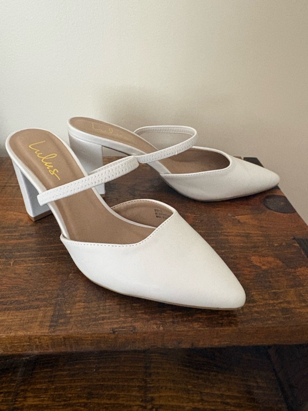 Lulu's White Pointed Strap Block Heels